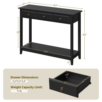 Aarika 42″ L × 13.5″ W × 31.5″ H 3-Drawer Console Table