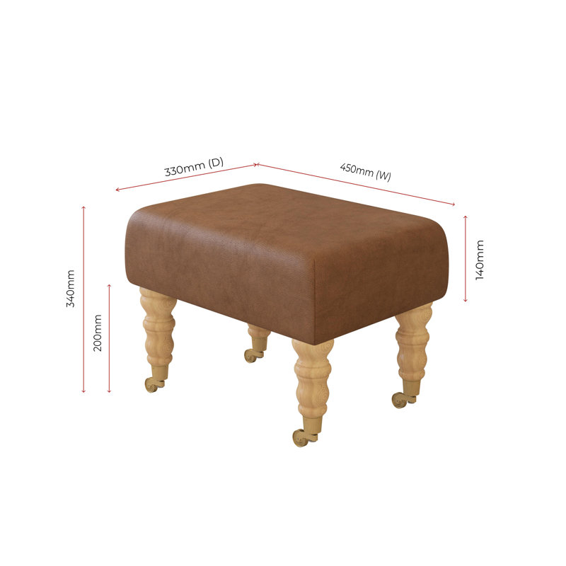 Manufactured Wood Accent Stool, Natural, Italian Leather, Tan Beige