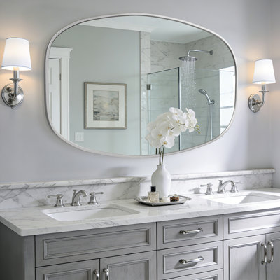 40" x 30" Oval Bathroom Vanity Mirror with Brushed Aluminum Alloy Frame, Decorative Wall Mirror, Horizontal or Vertical Mount