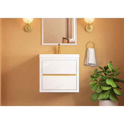 24"Single Bathroom Vanity with Stone Resin Countertop and Soft Close Drawers