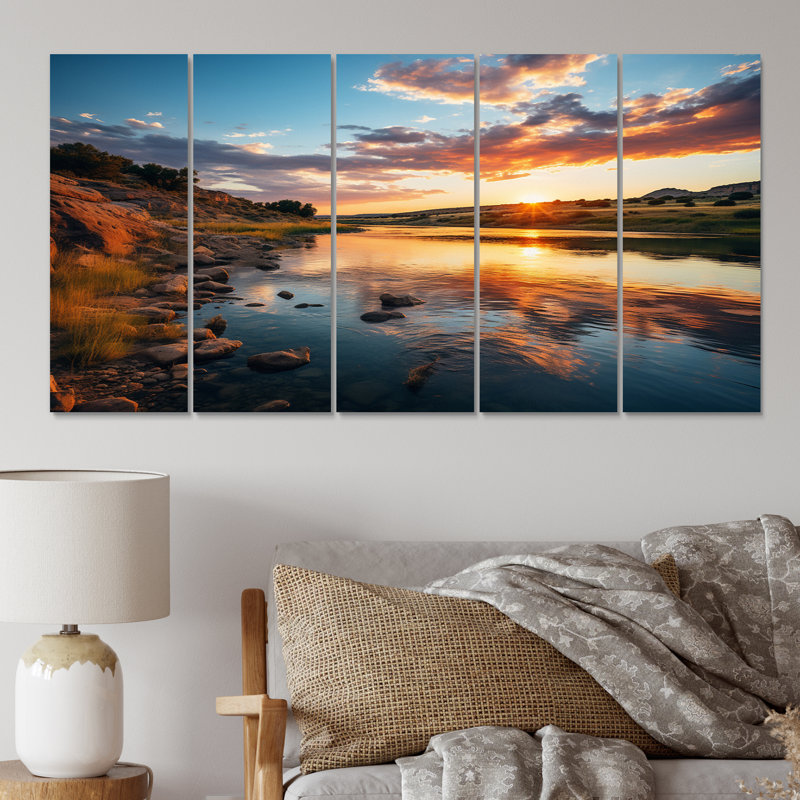 Texas Sunset Ultra-Large Angle Landscape III sur toile, reproduction de 5 pièces