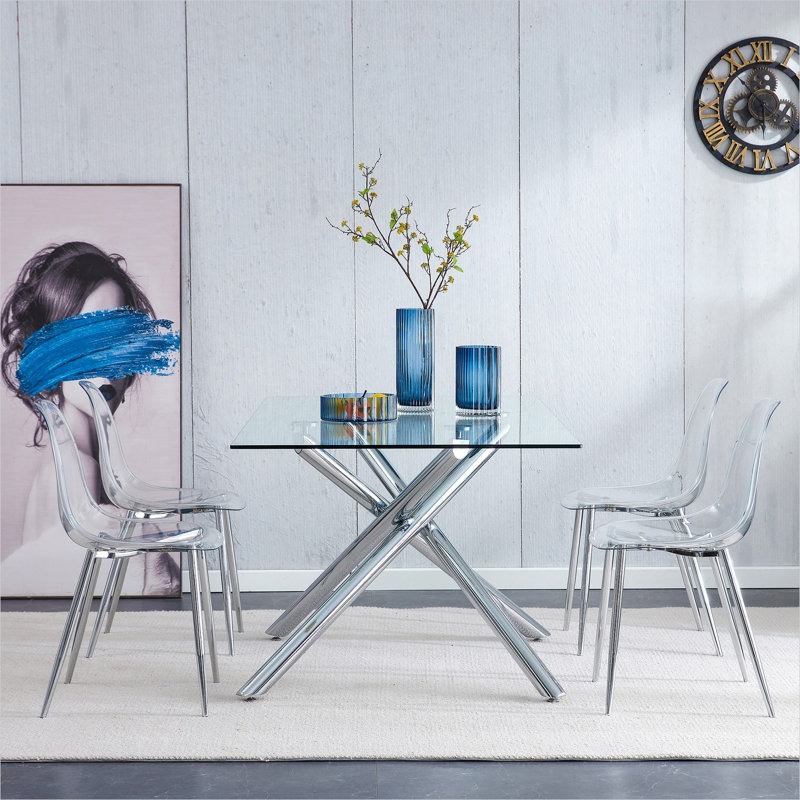 Ensemble de 4 chaises d'appoint pour salle à manger, siège en plastique avec pieds en métal, design transparent moderne, L 18,11 po x l 17,32 po x H 32,67 po