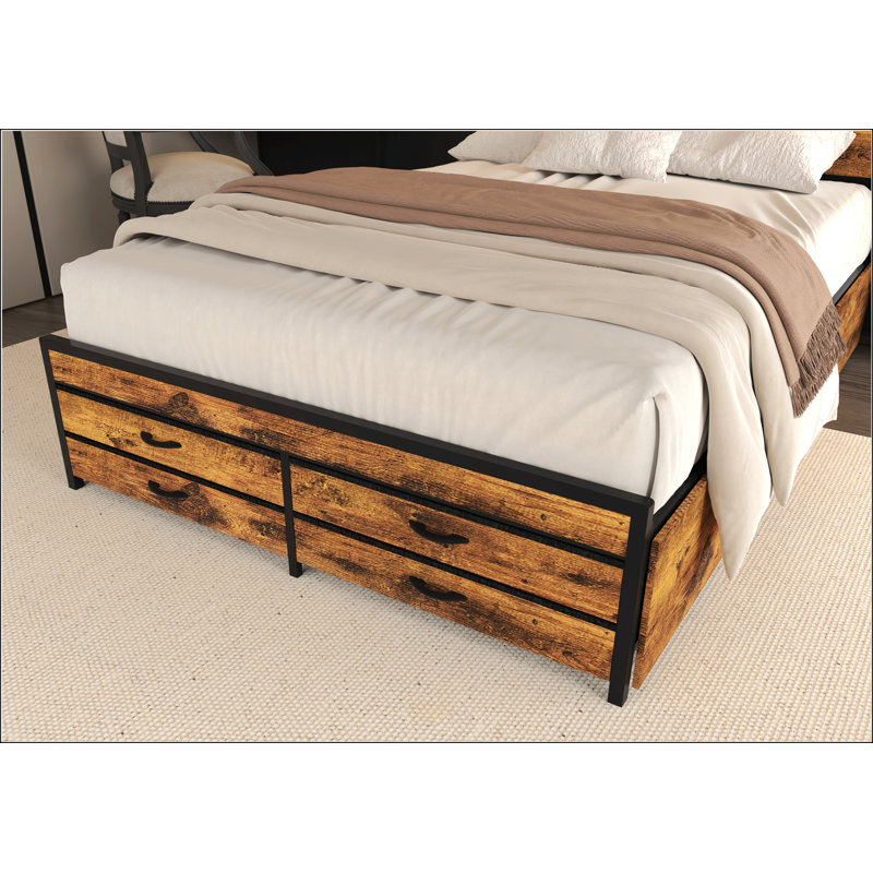 Structure de lit double avec 8 tiroirs de rangement, Double