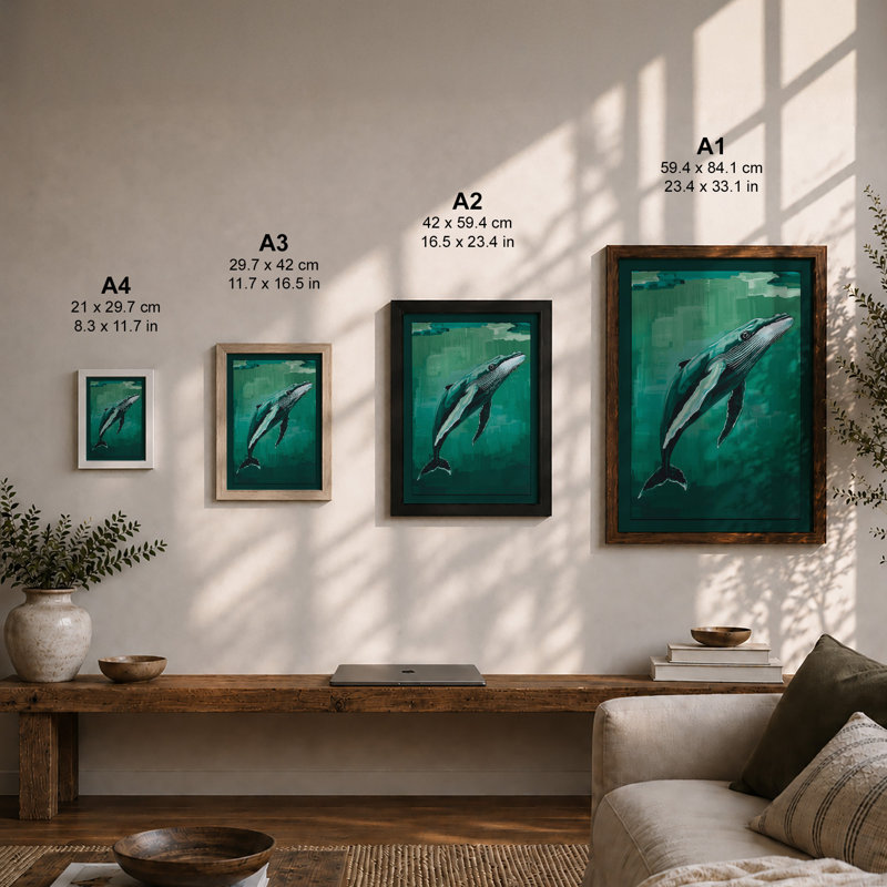 Whale in Motion Coastal - Framed Print, Unframed, A3 - 42.0 x 29.7 cm