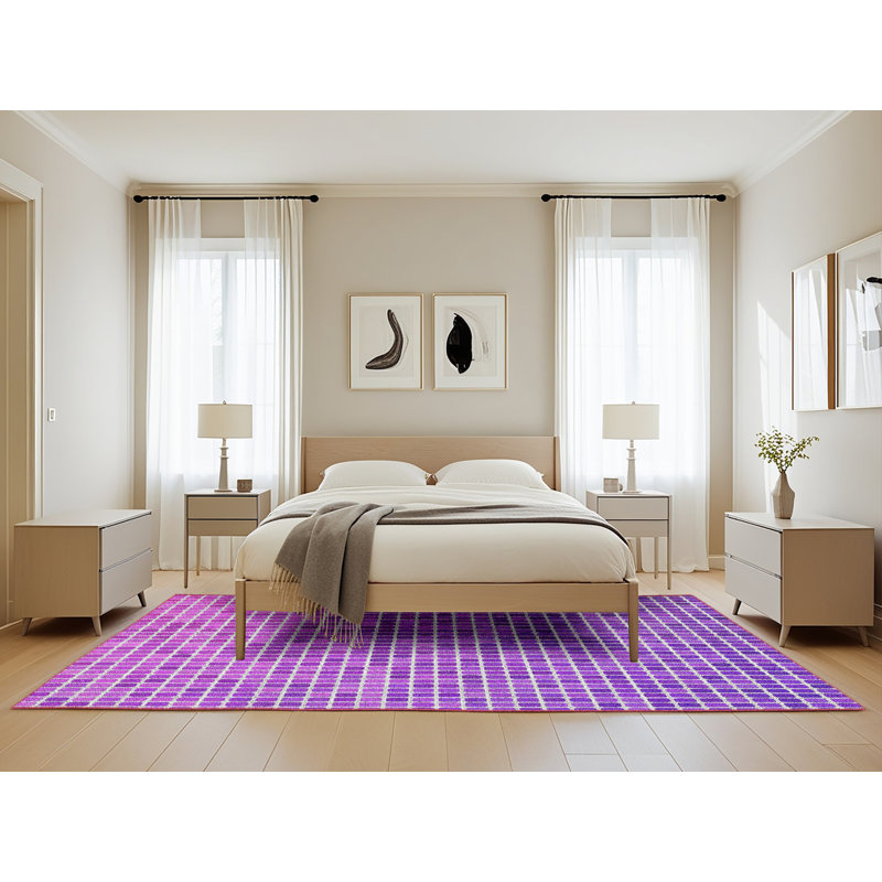 Tapis géométrique mauve / blanc, Rectangle 5 pi x 8 pi