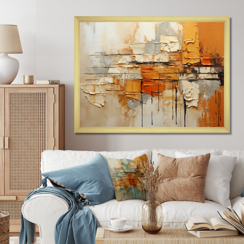 Génération «Orange Impressions III - Abstract Collages», art mural, H 30 po x l 40 po, Doré, Impression encadrée