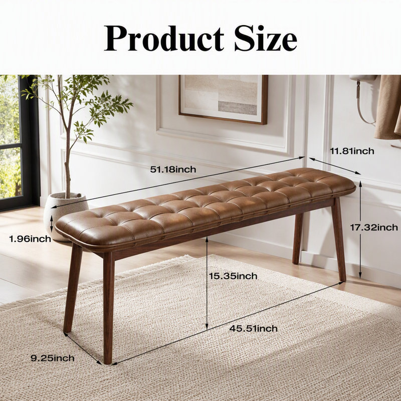 Banc de salle à manger uni avec coussin en cuir de qualité supérieure, Brown