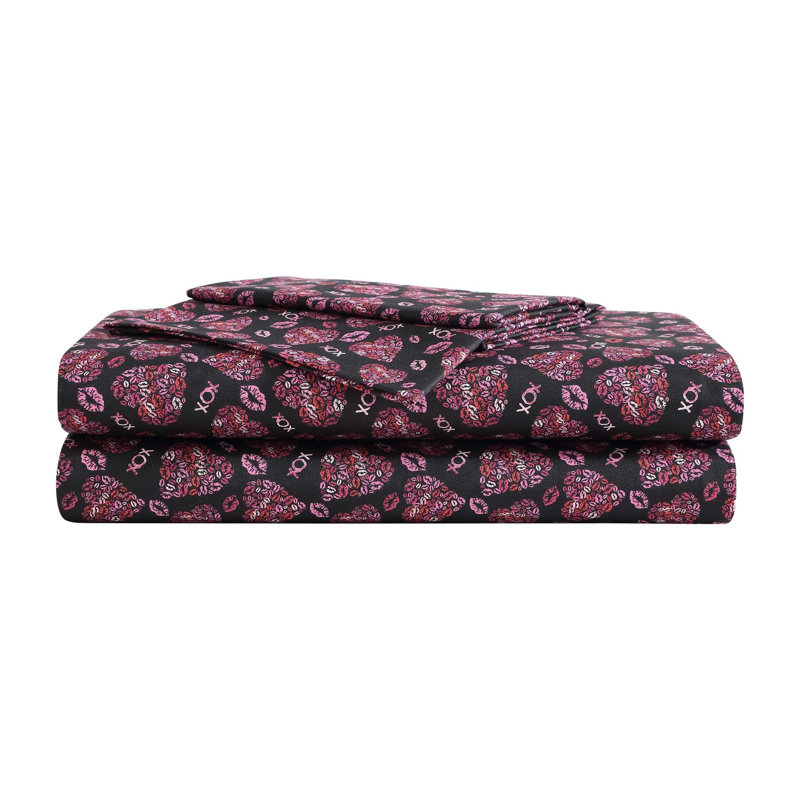 Betsey Johnson Printed Novelty Sheet Sets, King Sheet Set with 2 King Pillowcases, Lipstick Betsey