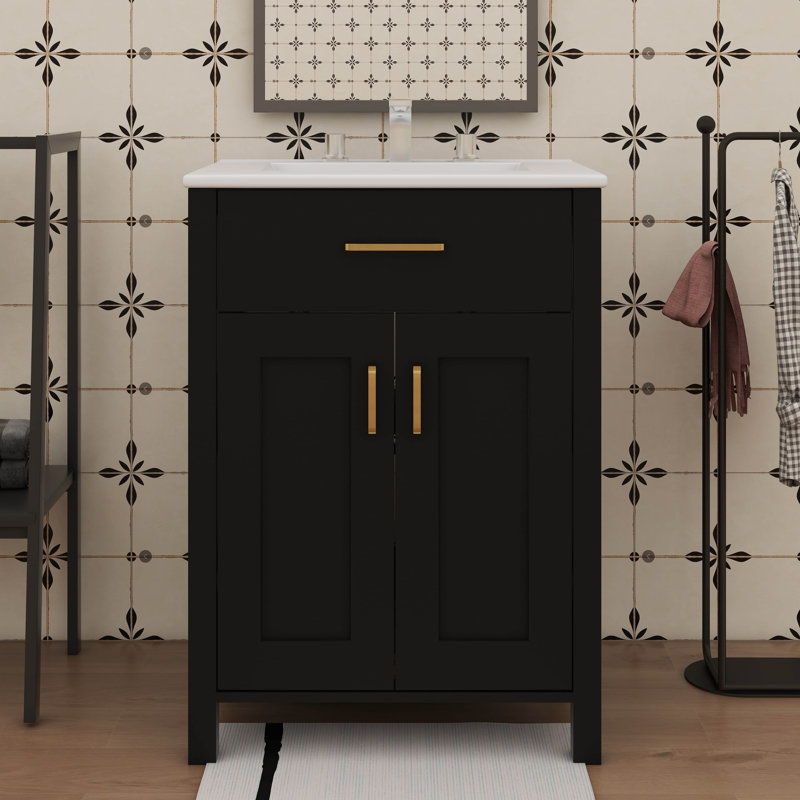 Lavabo pratique de 24 pouces avec armoire intégrée, Noir