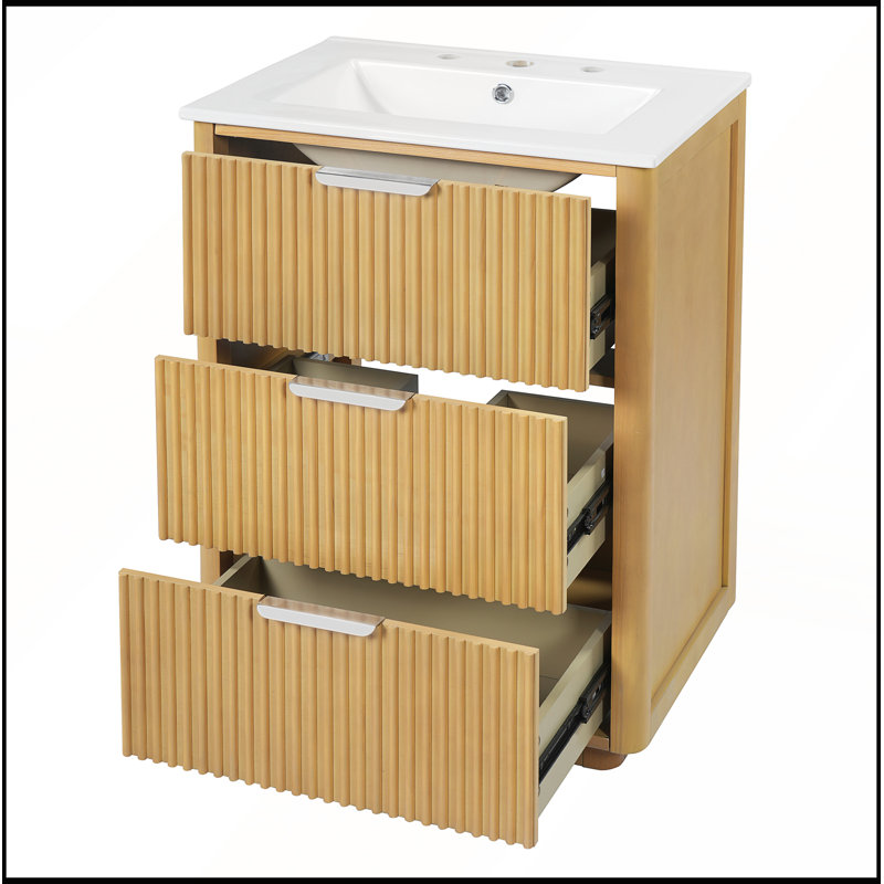 Meuble-lavabo de luxe moderne de 24 pouces avec lavabo en céramique, tablette ouverte et rangement fermé pour une conception élégante et efficace