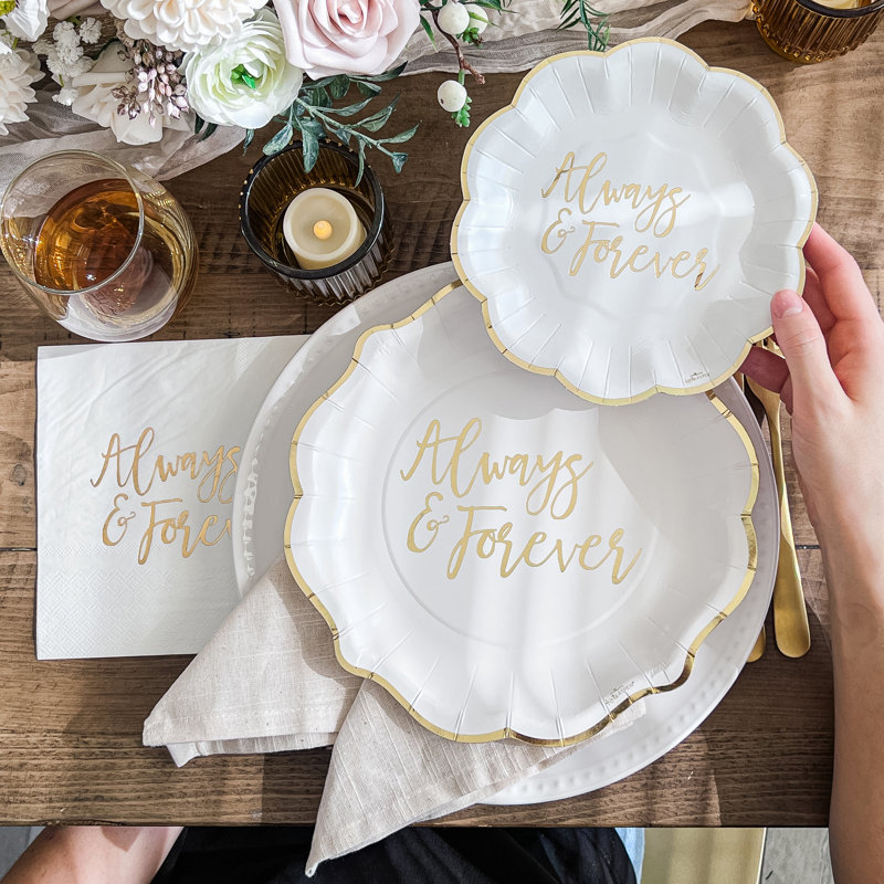 Always & Forever White and Gold 72 Piece Party Tableware Set