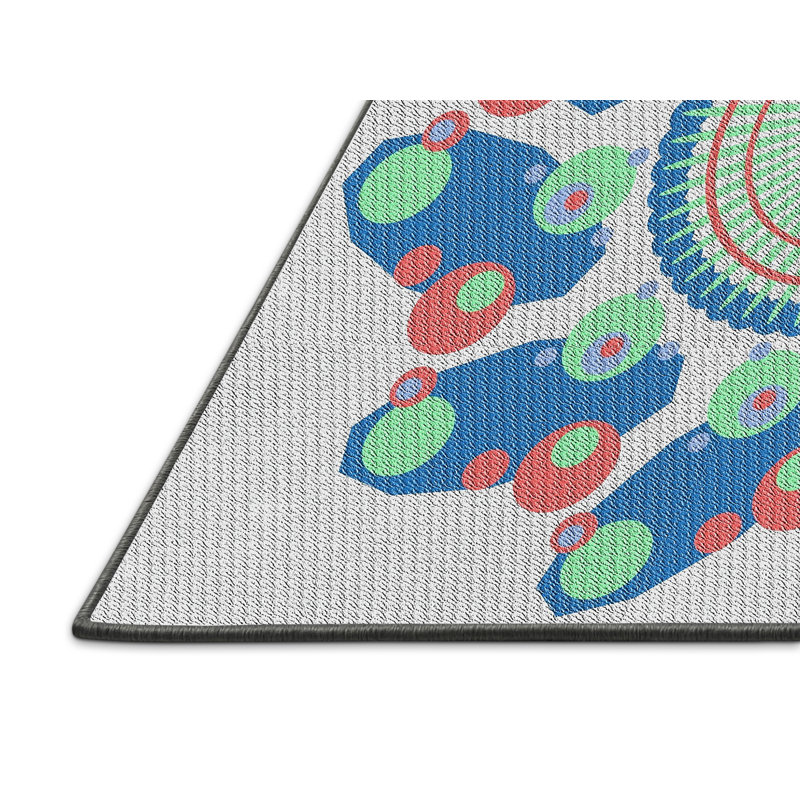 Laine tissée à la main avec motif géométrique en laine et polyester bleu/rouge/gris Tapis décoratif, Rectangle 6 pi x 9 pi