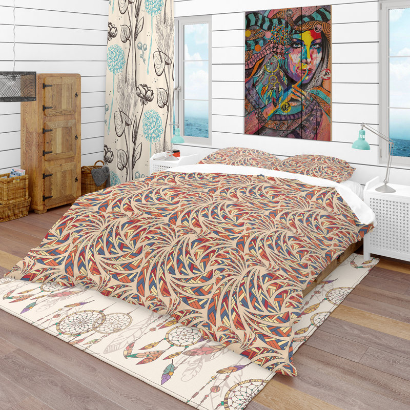 Ensemble de housse de couette bohème et éclectique, Housse simple + 1 taie décorative