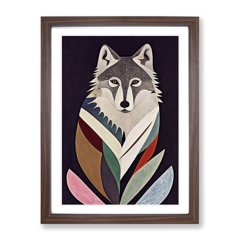 Abstract Wolf Art - Single Picture Frame Print, Walnut Framed, 64cm H x 46cm W x 2cm D