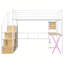 Lit mezzanine en métal avec poste de travail intégré, garde-robe, escalier de rangement et DEL-1799998816