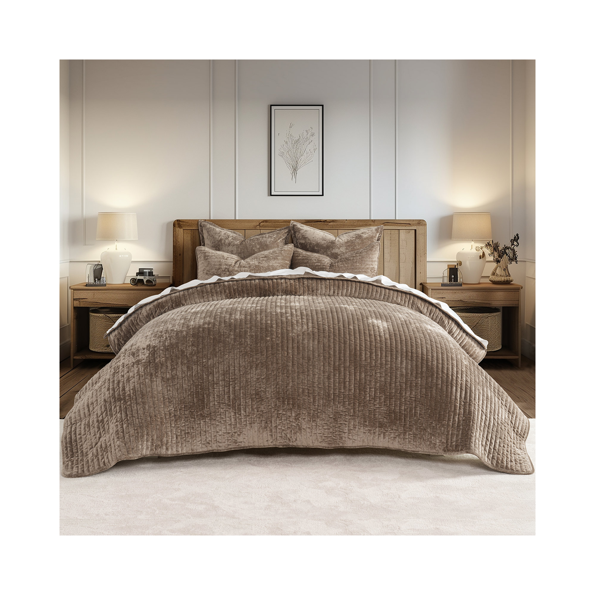 Luxe Velvet Channel Quilt Set, Charcoal Gray, Queen