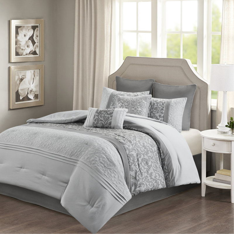 Édredon gris très grand 8 pièces - literie élégante en microfibre, rembourrage 100%