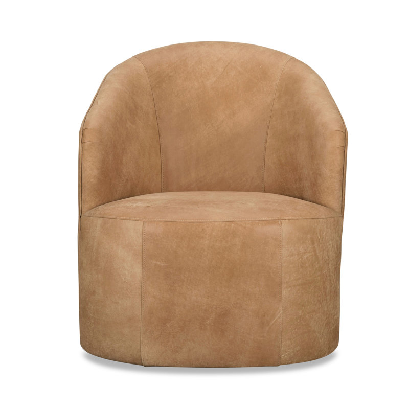 Deryn Genuine Leather Swivel Barrel Chair (Quick Ship)