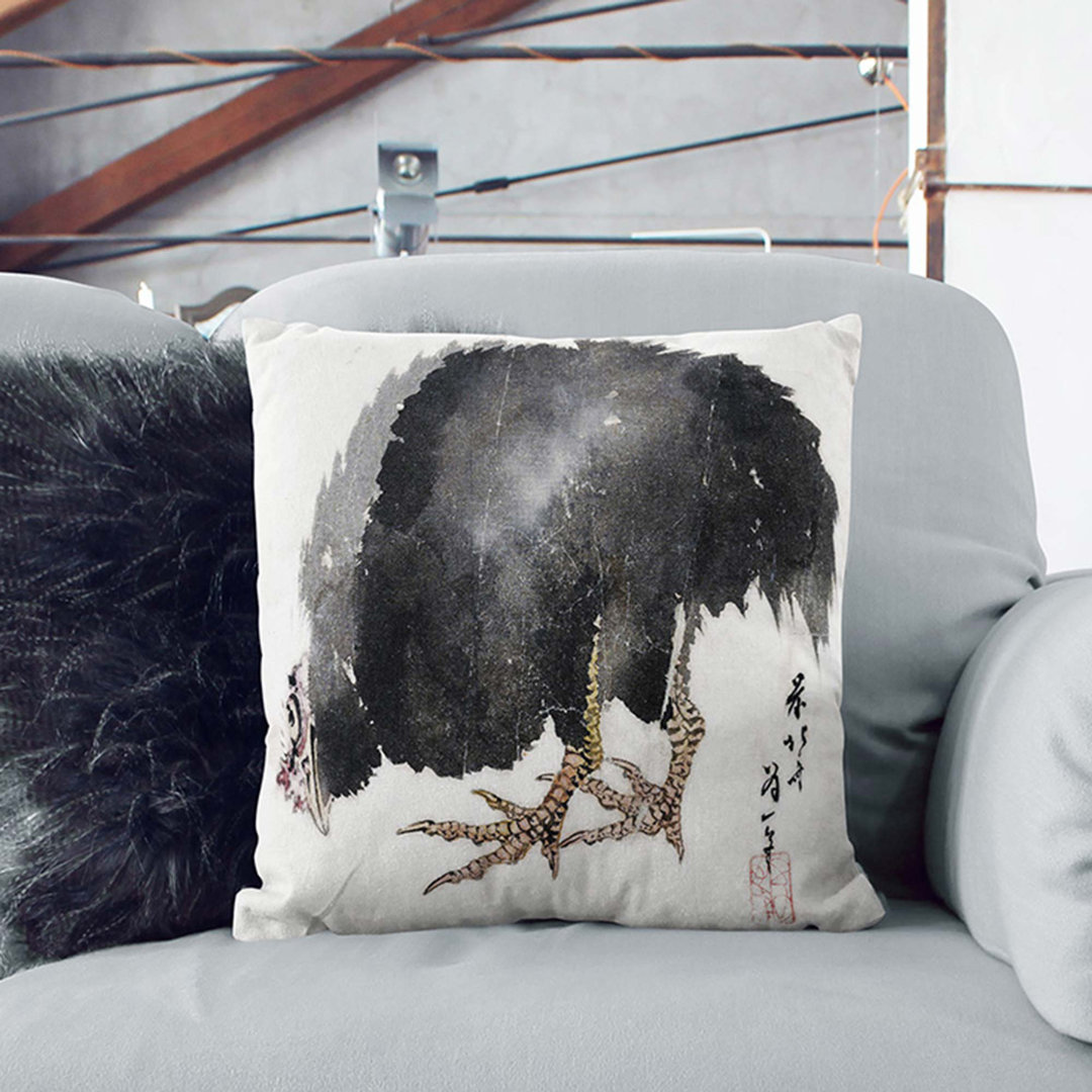 Chicken by Katsushika Hokusai Cushion with Filling