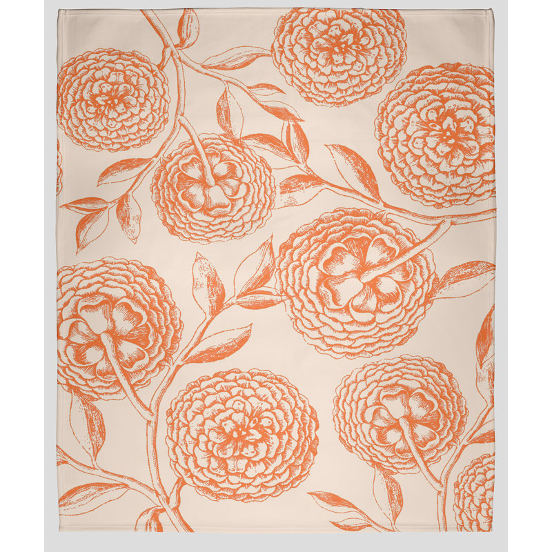 Couverture polaire fleurs antiques, L 30 po x L 40 po, Orange