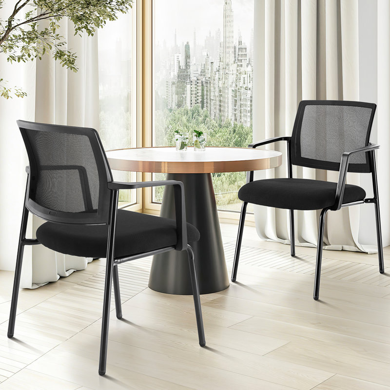 Ensemble de 2 fauteuils empilables à dossier en filet, chaises de réception pour invités, chaise de bureau ergonomique avec accoudoirs