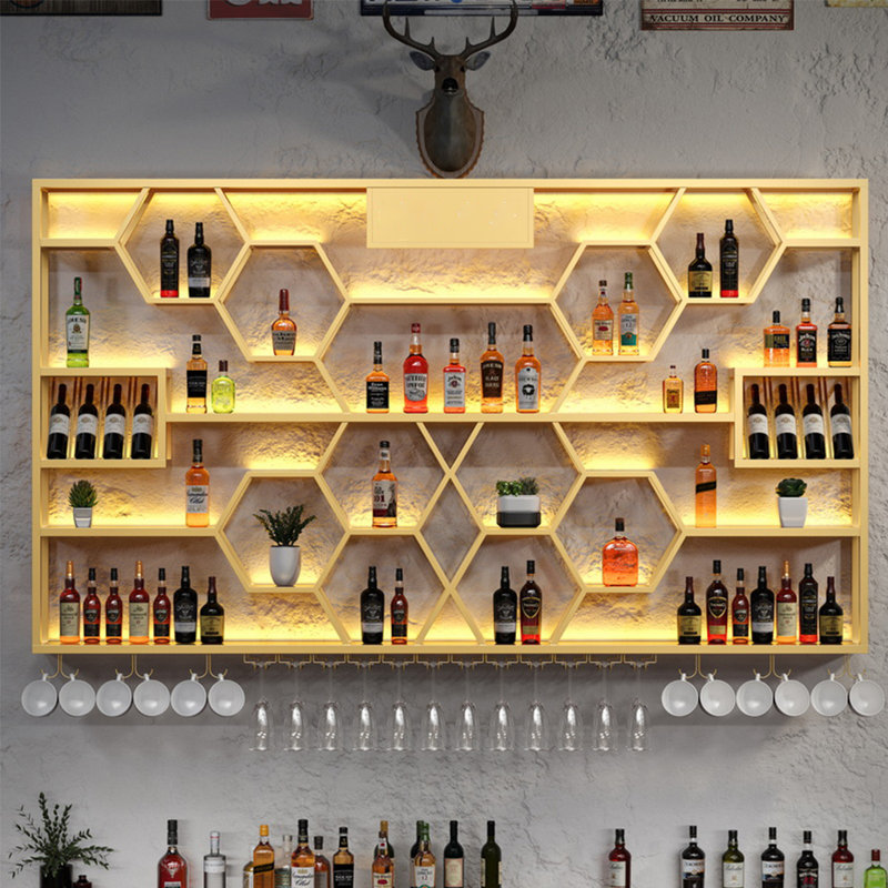 Creative Honeycomb Wine Rack, Gold, 51.1" H x 102.3" W x 7.8" D