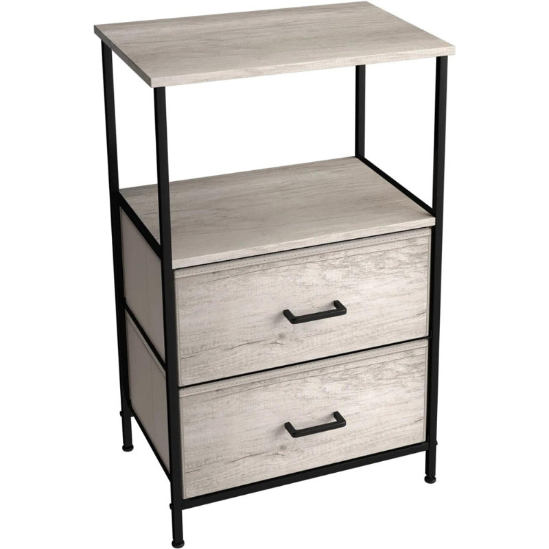 Cream 2-Drawer Nightstand with Steel Frame and Wood Top