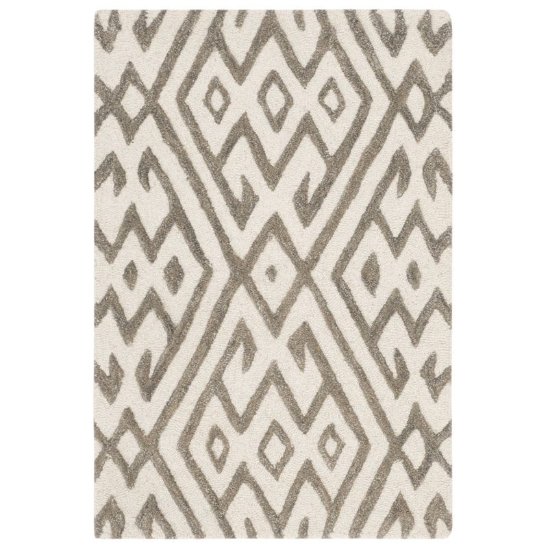 Oldroyd Geometric Handmade Tufted Wool Ivory/Grey Area Rug, Rectangle 2' x 3'