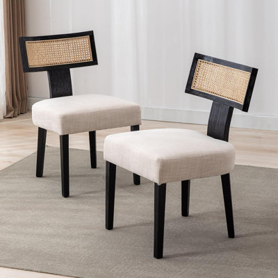 Amealia Upholstered Dining Chairs Solid Wood Frame With Rattan Backest Side Chair