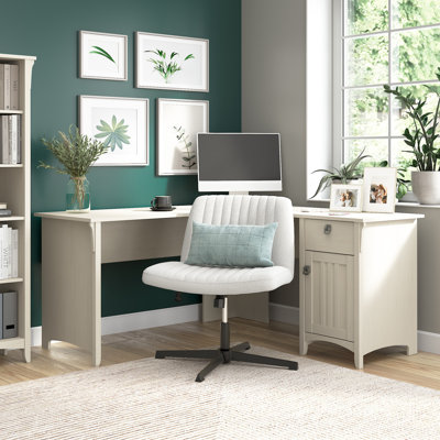 Bureau en L 60 W avec rangement en blanc antique