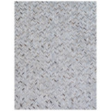Mosaic Leather Cowhide Chevron Area Rug in Silver