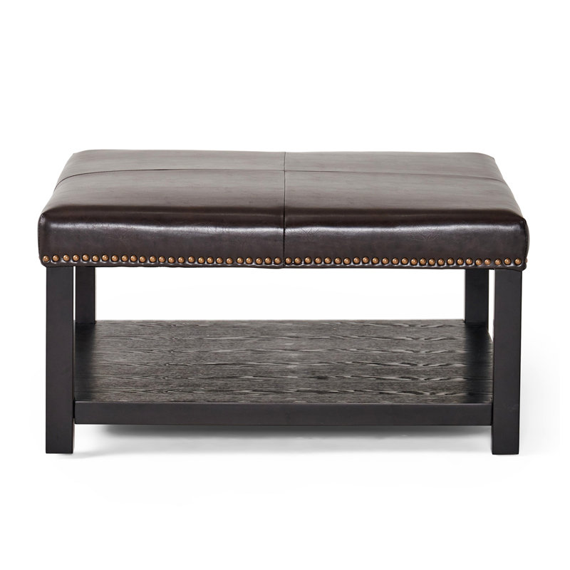 Square Ottoman Bench Faux Leather Coffee Table Upholstered Ottoman Living Room Ottoman