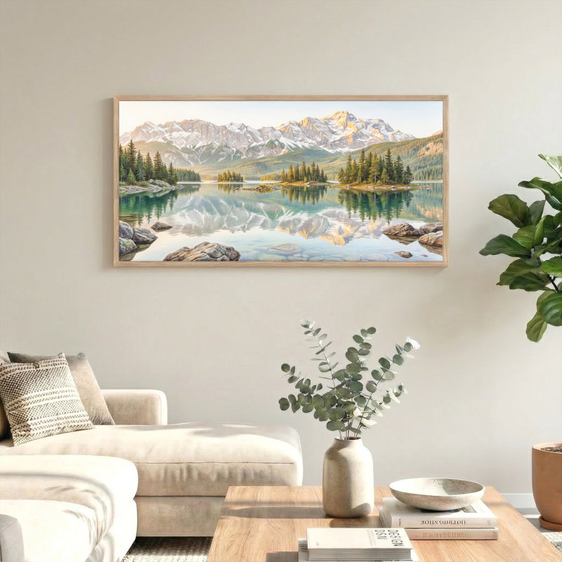 Tableau encadré sur toile représentant un lac de montagne (1 pièce), 122 x 61 cm, 48 x 24 pouces