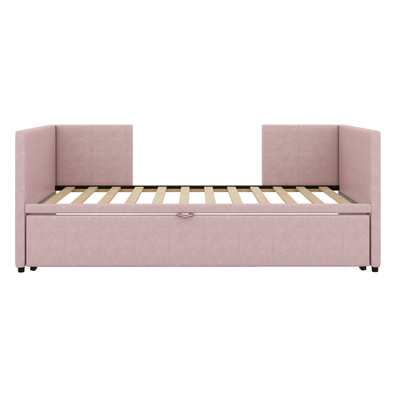Upholstered Daybed with Trundle Bed, Pink