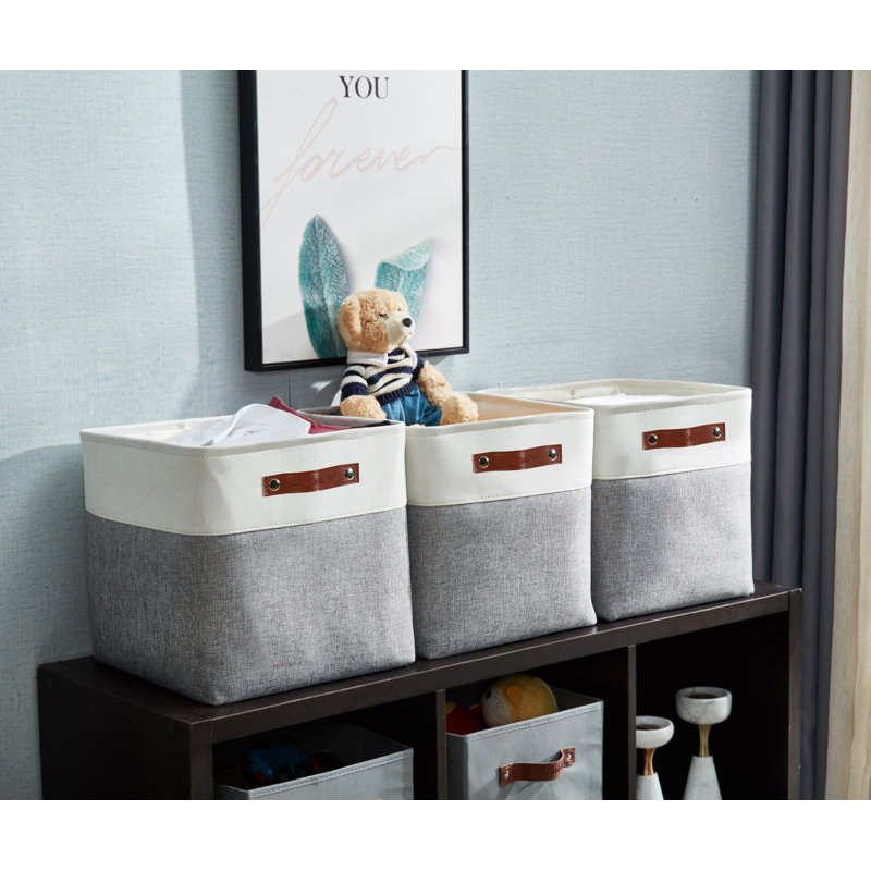 Decomomo Foldable Storage Bin | Collapsible Sturdy Cationic Fabric Storage Basket Cube W/Handles, Grey/White
