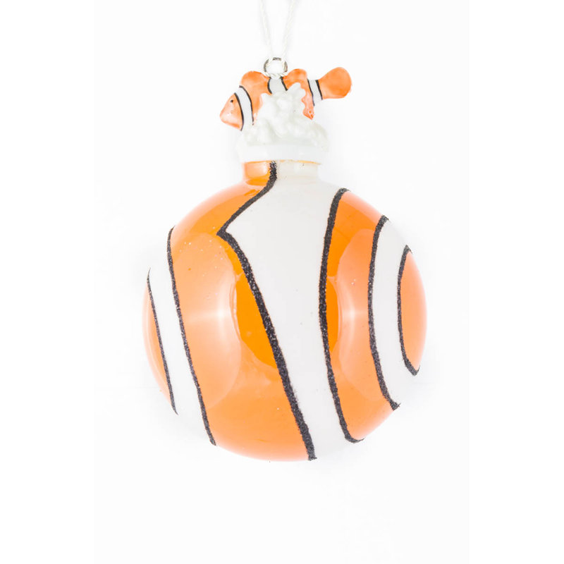 Ornement en forme d'ampoule de poisson clown rayé en verre orange