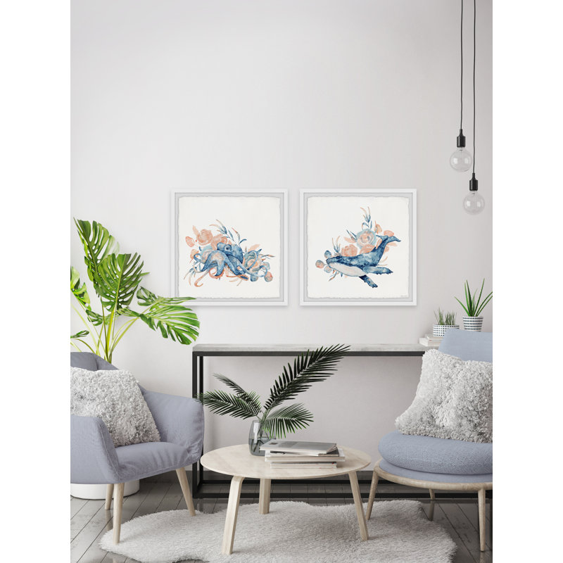 Octopus and Whale par Marmont Hill - ensemble de 2 reproductions de cadres photo, H 32 po x l 32 po