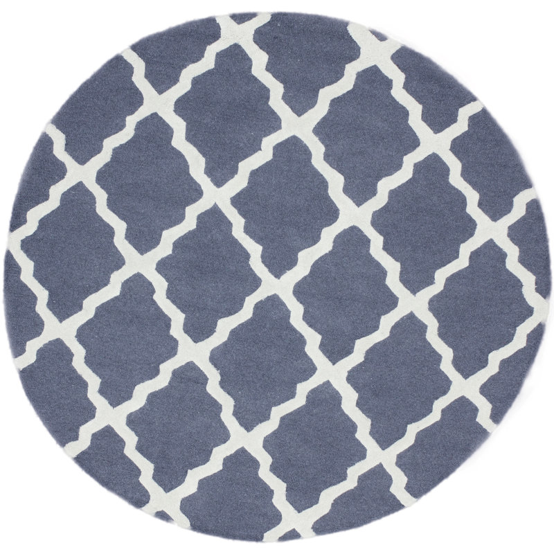 Tapis bleu en laine touffeté à la main Thuan, Rond 8 pi