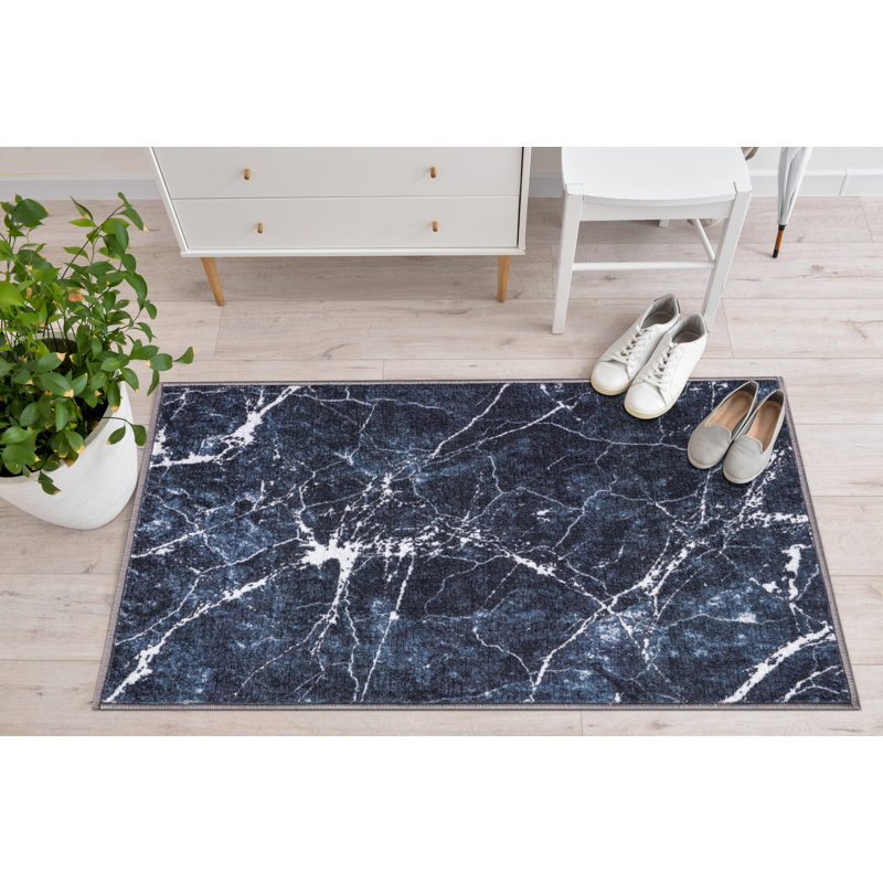 Tapis noir lavable antidérapant Lyanne, Tapis de couloir 2 pi 2 po x 7 pi