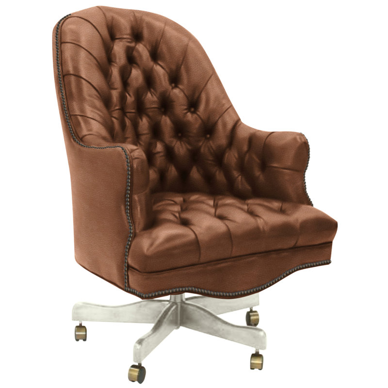 Leather Swivel Executive Chair, Hair Hide Brown/White, 109-08, Baroque French White