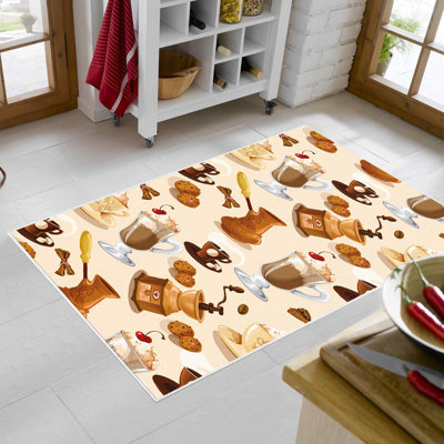 Tapis beige / brun en polyamide tissé à la machine Elvern