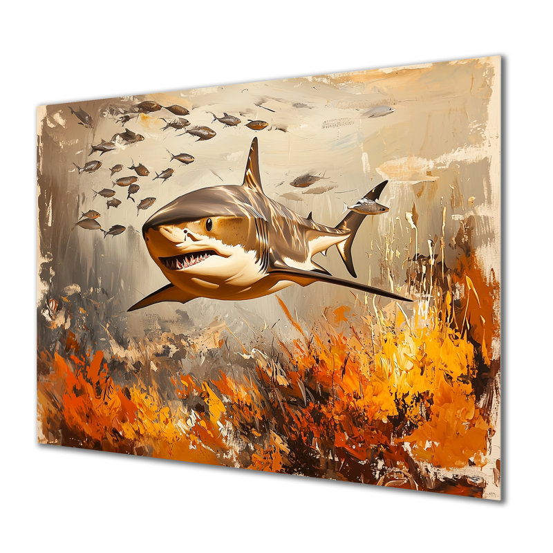 Swimming Beige Shark Resilience II - Animals Metal Wall Art, Shark Metal Print, 12" H x 20" W