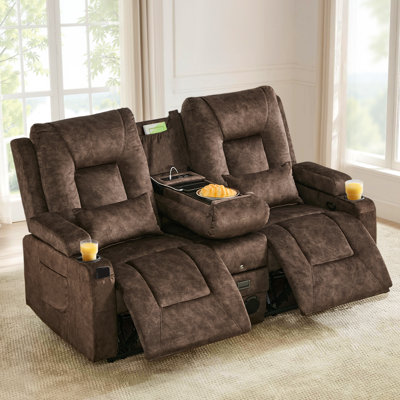 Causeuse inclinable manuelle avec console rabattable, ports de charge, haut-parleurs Bluetooth et lumières DEL
