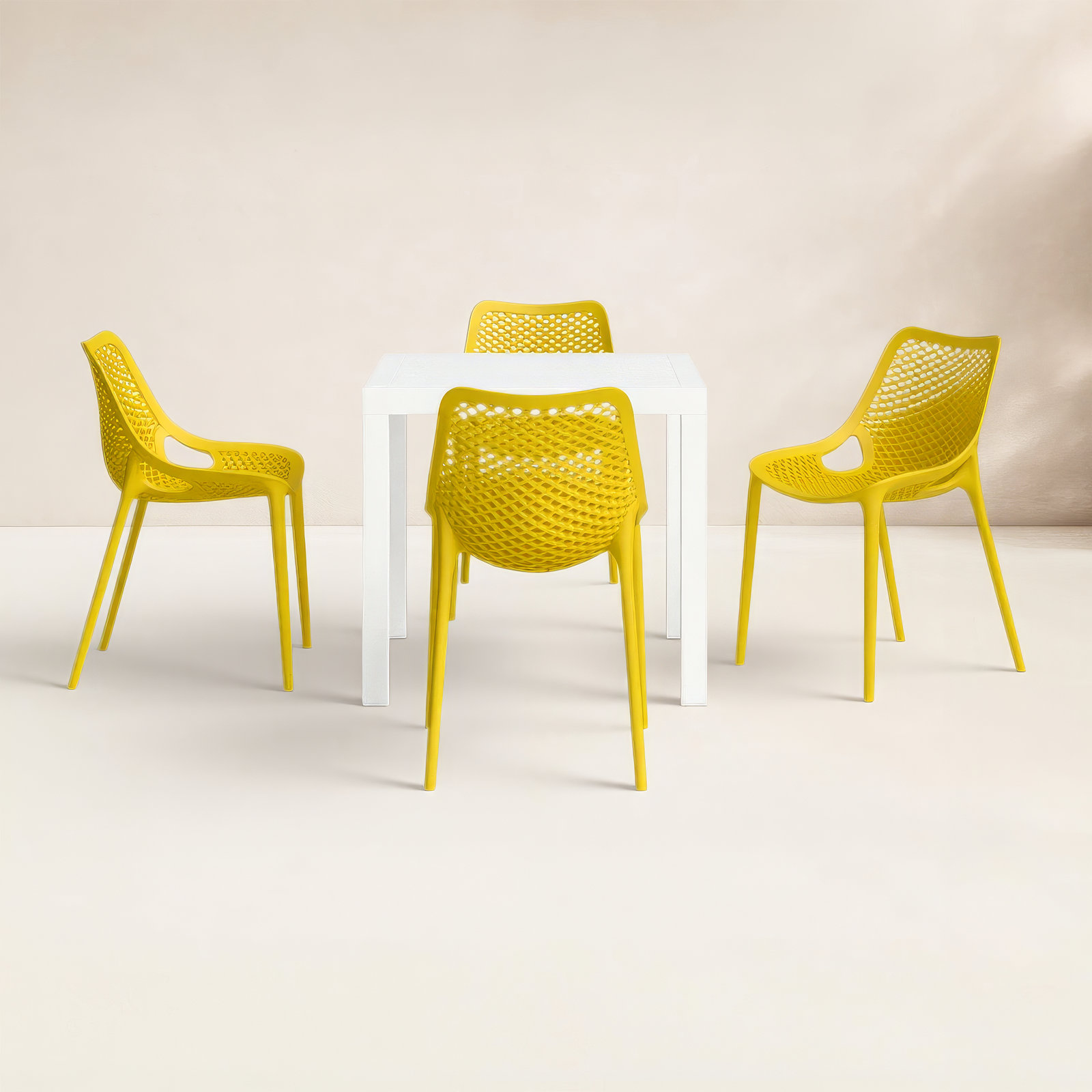 Asherton 32" Patio Dining Set, White/Yellow