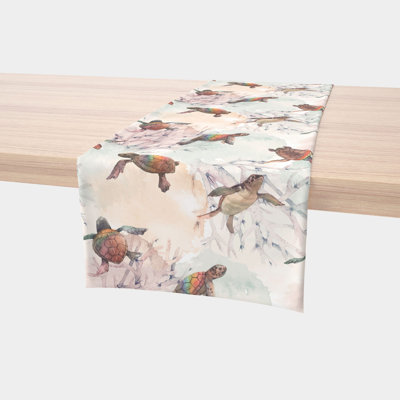 Table Runner, 100% Cotton, 16X108", Sea Turtle Watercolor