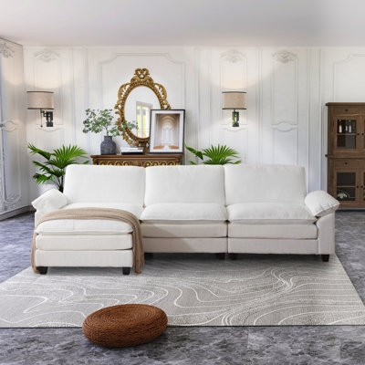 Primeaux 122.05"W Modular Corduroy Sectional, RAF, LAF, One Ottoman