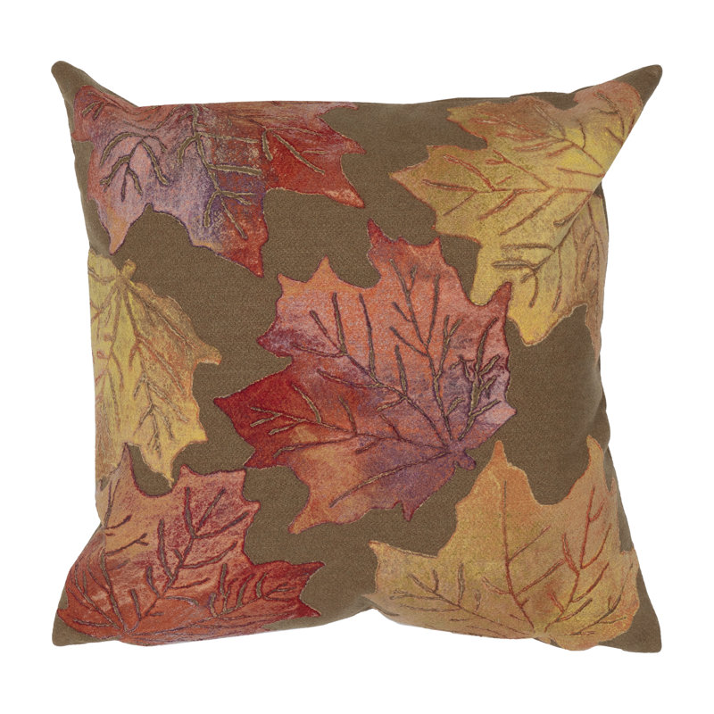 20" Square Caramel and Orange Polyester Leaf Toss Pillow