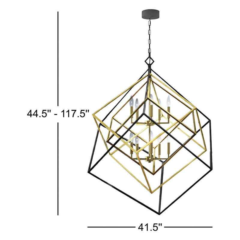 Lustre géométrique unique Goulart, Vieux laiton / bronze, H 44,5 po x l 41,5 po x P 41,5 po, 10