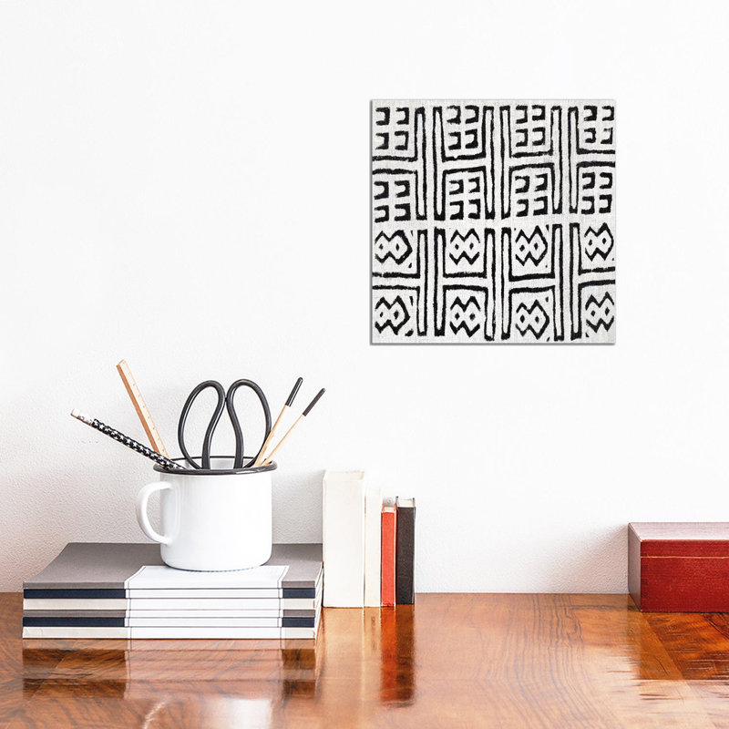 Mudcloth White Geometric Design VII by Ellie Roberts - Wrapped Canvas Print, 30.48 cm H x 30.48 cm W