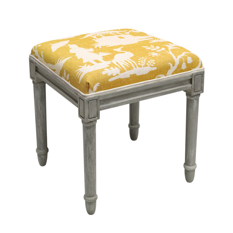 Tabouret de coiffeuse en lin Camillia, Jaune moutarde, gris